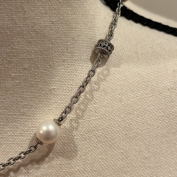 Judith Ripka Sterling Silver Necklace Chain Pearl Diamonique Rhodalite 17” - Picture 3 of 11